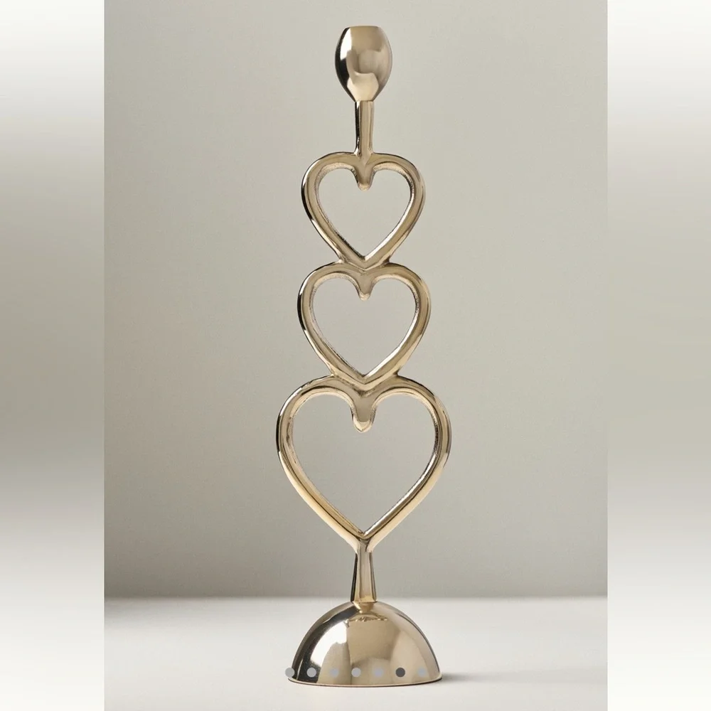 Anthropologie Handcrafted Gold Heart Candleholder | Large | Champagne | NIB